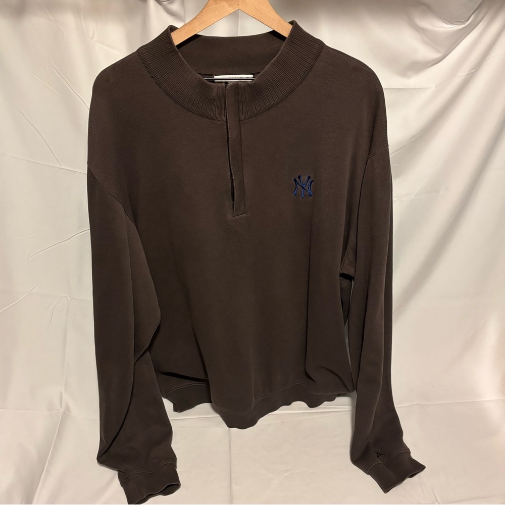 New York Yankees Cutter & Buck Brown 1/4 Quarter Zip Sweater Jacket Men's XL